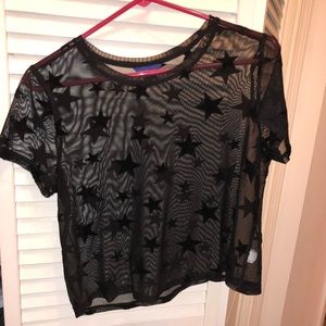 See through black shirt with stars